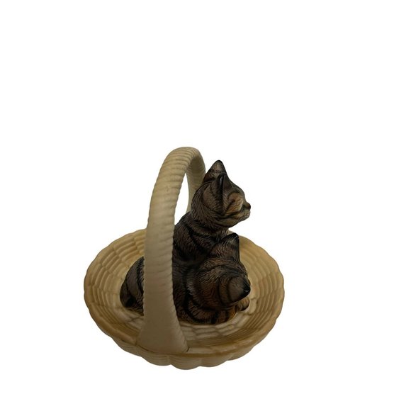 Realistic Two Striped Kittens in Basket Figurine Knick Knack 3.5"H - Picture 2 of 6
